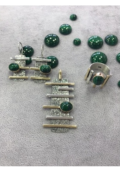 Malahit Malakit Taşlı Gümüş Set 925 Ayar