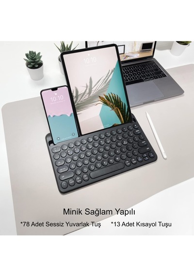 Luve Store Bluetooth Kablosuz Klavye 78 Tuşlu İngilizce Q Şarjlı Tablet Telefon Standlı