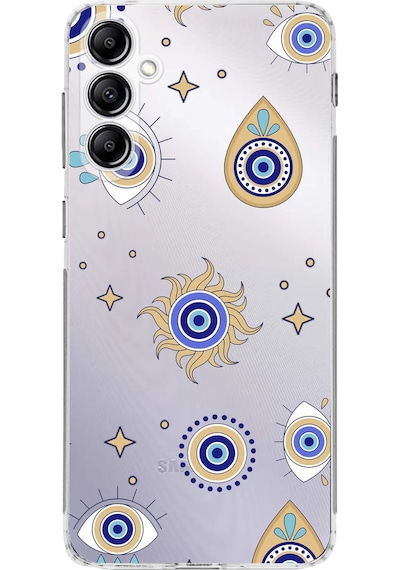Samsung Galaxy M34 İle Uyumlu 1mm Slim Fit Nazar Boncuğu 5 Baskılı Şeffaf Kılıf Şeffaf