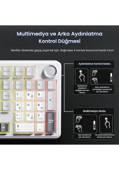 Aula F99 Pro 3 Modlu Rgb Hot Swap Mekanik Star Vector Switch Kablosuz Makrolu Klavye Gri