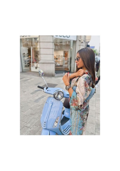 Wellway Keten Kumaş Gömlek & Pantolon Çiçekli 2li Takım-mavi -2504 Mavi