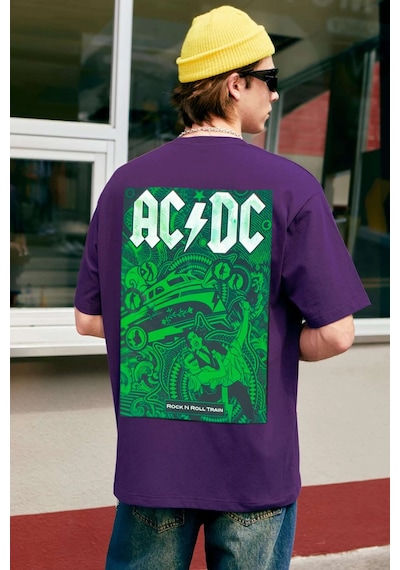 Unisex Acdc Baskılı T-shirt Mor
