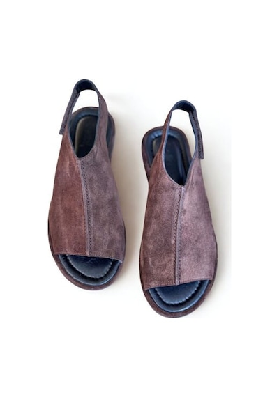 Ne&ve Shoes Kahve Süet Hakiki Deri Cırtlı Kadın Günlük Sandalet Kahverengi
