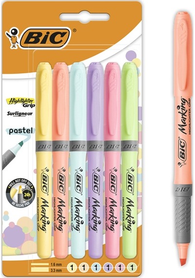 Bic Fosforlu Kalem Grip Pastel 6 Lı 992561 Çok Renkli