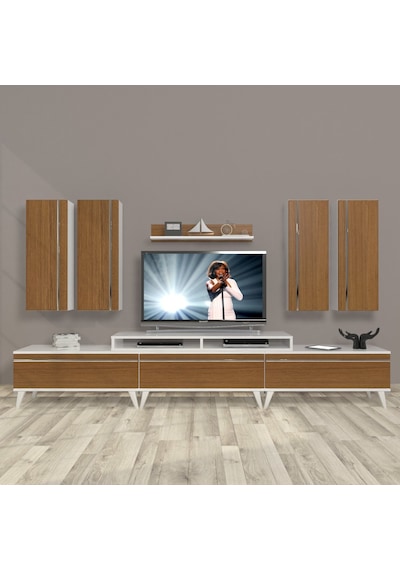 Decoraktiv Ekoflex 8d Mdf Retro Tv Ünitesi Tv Sehpası Beyaz - Ceviz