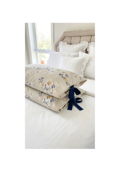 %100 Pamuklu Çiçek Desenli Bağcıklı Yastık Kılıfı 2 Adet 50x70 Cm Mavi - 864755501 Mavi