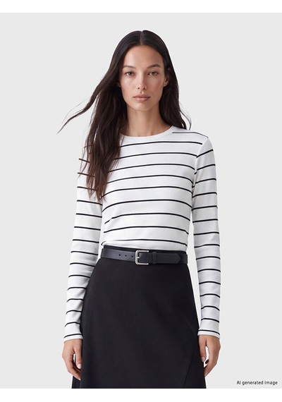 Lcw Everyday Ekru Bisiklet Yaka Çizgili Kadın Body