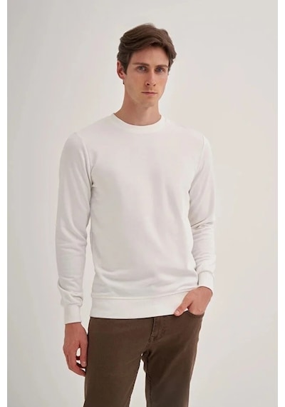 Cazador Slim Fit Mevsimlik 3 İplik Pamuk Karışımlı Sweatshirt-56100 Ekru