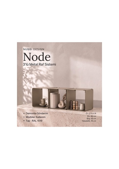 Node 3'lü Modüler Metal Tezgah Üstü Mutfak Rafı Ve Kahve Köşesi Standı 49x16 Cm Bej - 943947129 Bej