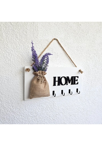 Lavanta Çiçekli Home Yazılı Anahtarlık Beyaz
