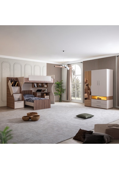 Ranza, Milano Genç Odası Takımı Çift Kişilik Çalışma Masalı Modern Ranza + Üç Kapaklı Modern Dolap 90 X 190 CM