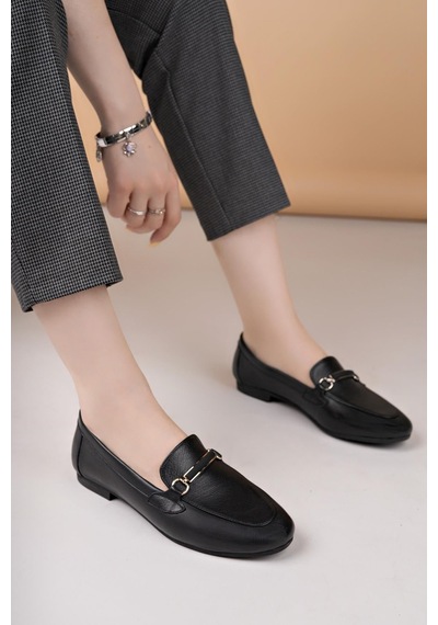 Nesilshoes Eliz 24205 Siyah Hakiki Soft Deri Günlük Kadın Ayakkabı