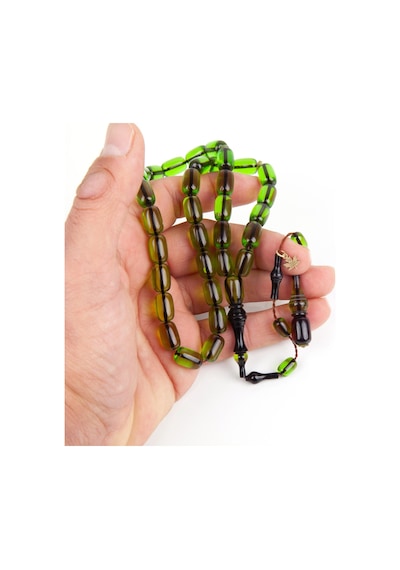 Ateş Kehribar Fırınlı İmame Kapsül Kesim 8x13mm Tesbih - Şeffaf Yeşil Yeşil