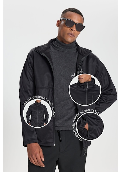 AC&Co / Altınyıldız Classics Erkek Sıyah Sıcak Tutan Comfort Fit Rahat Kesim Dik Yaka Mont Siyah