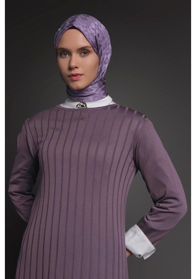 Armine Trend Kendinden Çizgili Triko Elbise Lila 25kt901