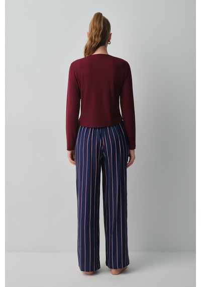 Suwen Campus Uzun Kollu Pijama Üstü Wsh12510055020 Bordo