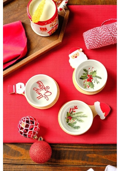 Karaca  New Year Yılbaşı Bamboo Snack Noel Baba 3'lü Çerezlik