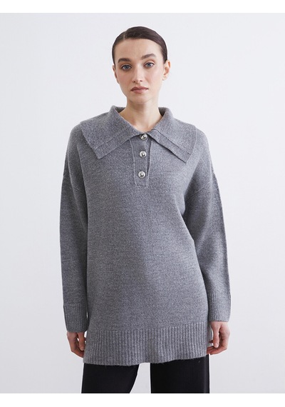 Lcw Modest Gri Polo Yaka Kadın Triko Kazak