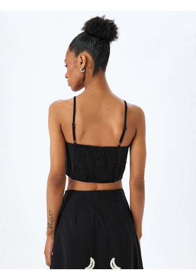 Koton Pamuklu Slim Fit Gipeli İnce Askılı Crop Büstiyer Siyah 5sak30004ew Siyah