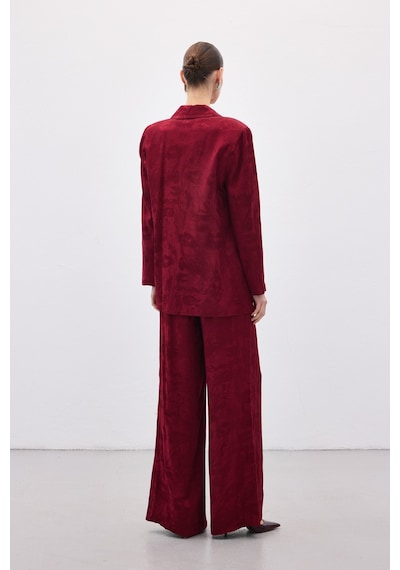 Sateen Jakarlı Uzun Ceket - Bordo-136769 Bordo