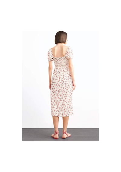 Defacto A Kesim Çiçekli Bürümcük Kısa Kollu Midi Elbise G0276ax25smwt34 Beyaz