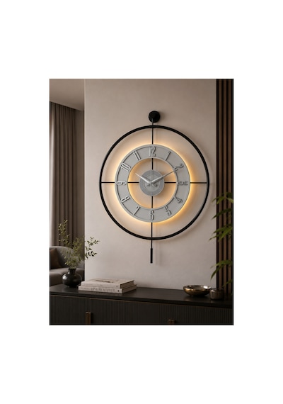 Pey Aksesuar Metal Camlı Duvar Saati 60x80 Cm Büyük Boy Işıklı Gerçek Cam Siyah-şeffaf-beyaz-gümüş M61-siyah-şeffaf-beyaz-gümüş