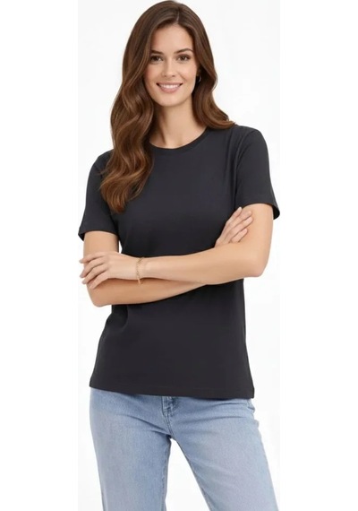 Suma Bisiklet Yaka Tişört Regular Kalıp Basic Pamuklu Günlük Kullanım T-shirt - Füme