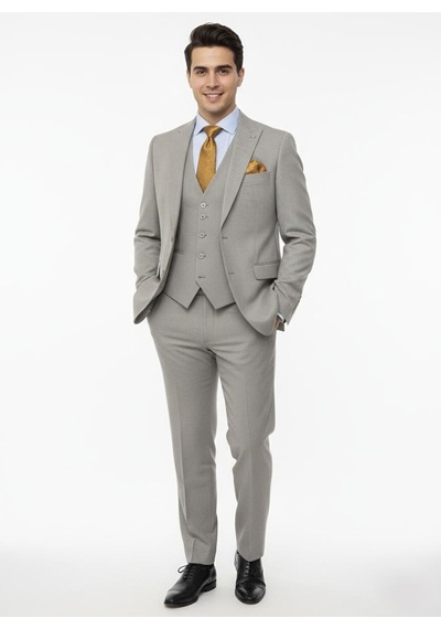 Presto Erkek Slimfit 6 Drop Yelekli Takım Elbise Gri 794-050 Gri