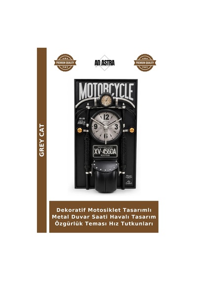 Dekoratif Motosiklet Tasarımlı Metal Duvar Saati Havalı Tasarım Özgürlük Teması Hız Tutkunları Siyah