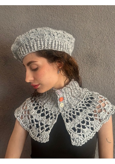 Gönülden Tasarım El Örgüsü Fransız Ressam Bere Ve Boyunluk Kadın Set Gri
