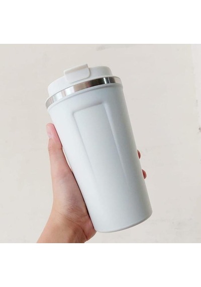 Termal Kahve Kupası 510 Ml Paslanmaz Çelik Vakumlu Matara Yalıtımlı Bardak Su Şişesi 17,5x8,5cm Beyaz
