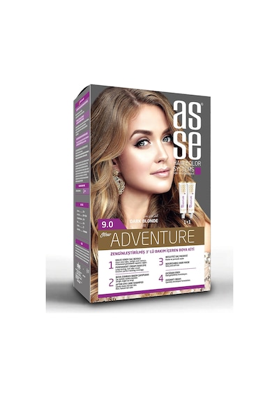 Asse Adventure Set Saç Boyası, Kalıcı Ve Canlı Renkler 1+1 İki Kullanım Seti No:9.0 Koyu Sarı