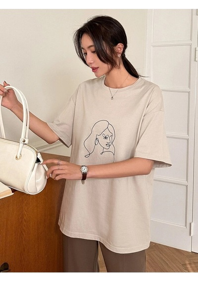 Korsan Kız Baskılı Unisex Bej Oversize T-shirt Bej