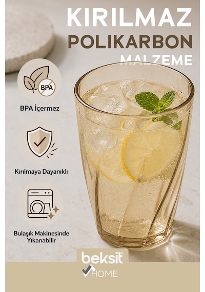 Home Glassy Kırılmaz Polikarbon 6'lı Bardak Sarı 400 Ml Sarı Sarı