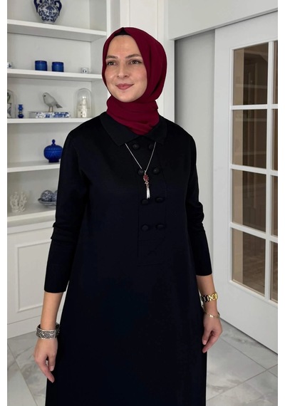 Rabia Şamlı Laçin Triko Elbise Siyah Normal