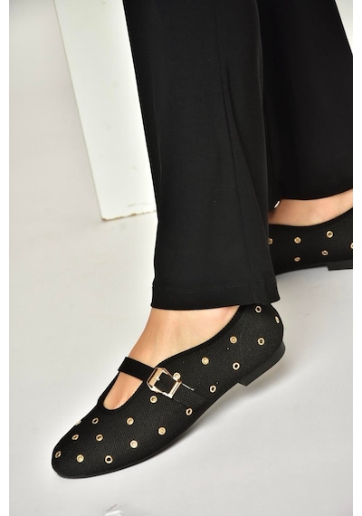 Fox Shoes Y820410104 Siyah Triko Kumaş Kadın Babet Siyah