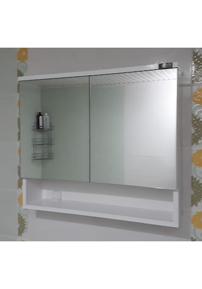 Çift Kapaklı Aynalı Lavabo Üstü Banyo-Wc Dolabı (Günlük Kargo) Beyaz