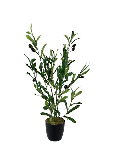 Yapay Çiçek Siyah Saksıda Zeytin Dalı 60Cm