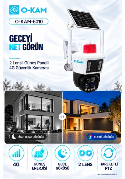 O-kam 6010 4g Solar Güvenlik Kamerası 10x Optik Zoom