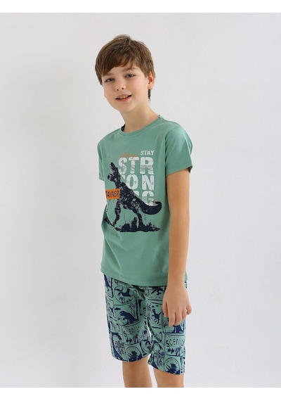 Vitmo Erkek Çocuk Kısa Kollu Kapri %100 Pamuklu Pijama Takımı Trainer ÇAĞLA