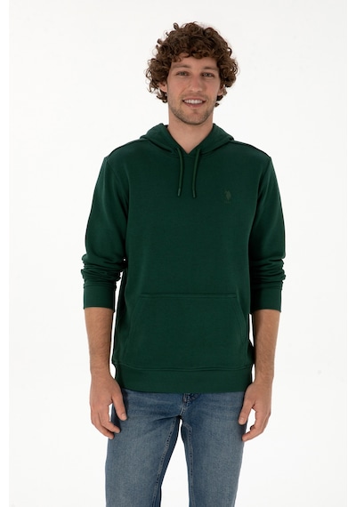 U.S. Polo Assn. Erkek Regular Fit Kapüşonlu Koyu Yeşil Basic Sweatshirt 50313720-VR079