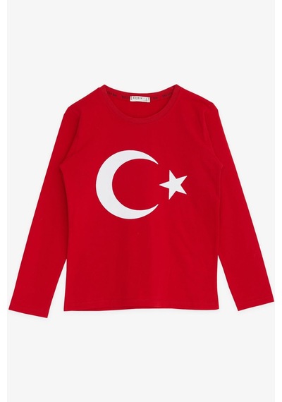 Unisex Türk Bayraklı Uzun Kol T-shirt-8924 Kirmizi