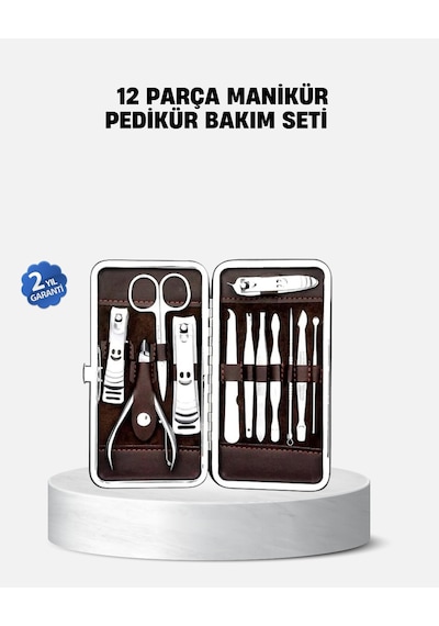 Özel Deri Çantalı 12 Parça Manikür Pedikür Bakım Seti Paslanmaz Çelik - Lisinya