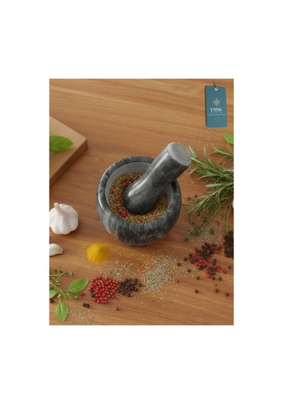 Chacha Home Luxury Granito El Yapımı Doğal Mermer Havan & Tokmak Seti - Siyah