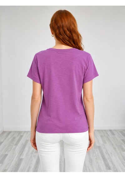 Neden Tekstil Kadın Pembe Baskılı Kısa Kollu Pamuklu T-shirt