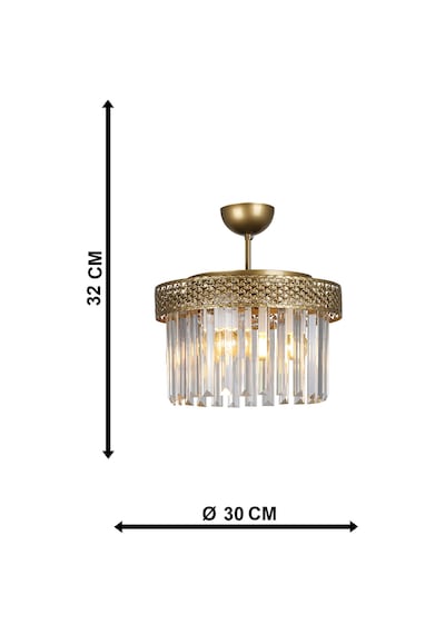 Begüsa Sitrus 3.lü Eskitme Lux Kristal Taşlı Avize