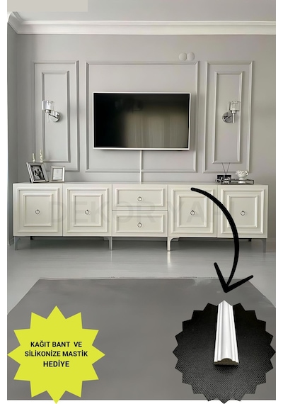 Diecor Boyanabilir Dekoratif Hazır Kesimli Duvar Çıtası Tv Ünitesi Kolay Kurulum Beyaz Tek Ebat Model:xa248