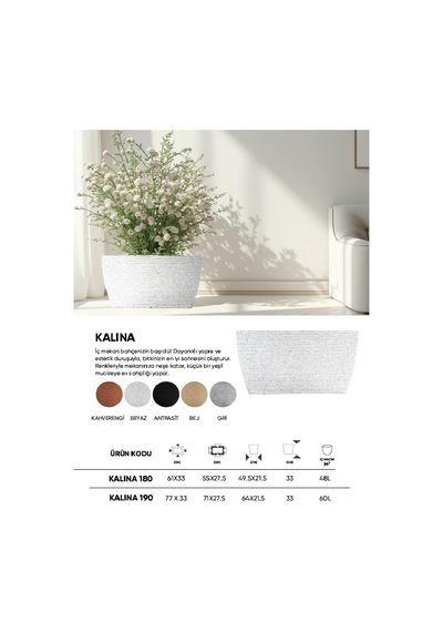 Bostann Dekoratif Saksı - Kalına 190 - 60l - Bej