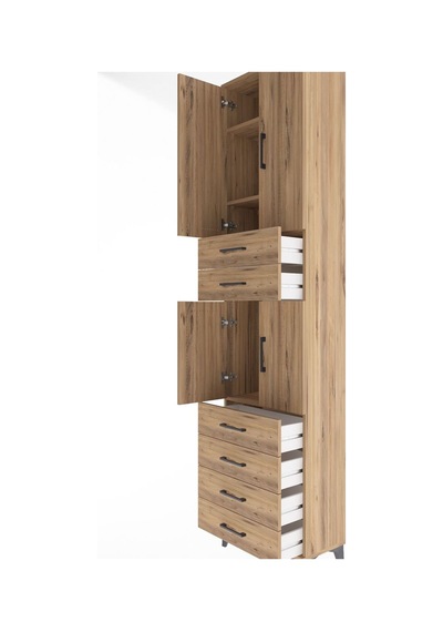 Arges Dolap 4 Raflı 6 Çekmeceli 4 Kapaklı 60x30x243 Çam-çam Çam
