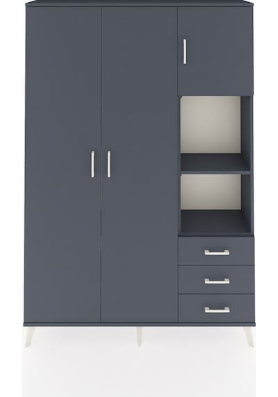 Arges Dolap 5 Raflı 3 Çekmeceli Tek Askılı 132x30x195 Antrasit-antrasit/antrasit Antrasıt/antrasıt